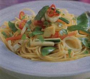 Pittige aziatische spaghetti met groenten en kipfilet recept ...