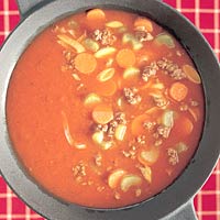 Tomaten-roerbaksoep met gehakt recept