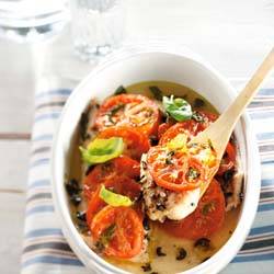Vis uit de oven met geroosterde tomatentopping recept