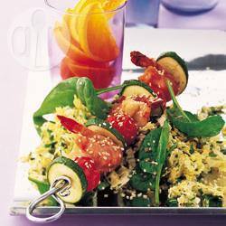 Salade met geglazuurde garnalen recept