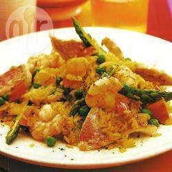 Paella met garnalen en mul recept