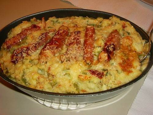 Ovenschotel snijbonen witte bonen en reepjes kipfilet in rauwe ham