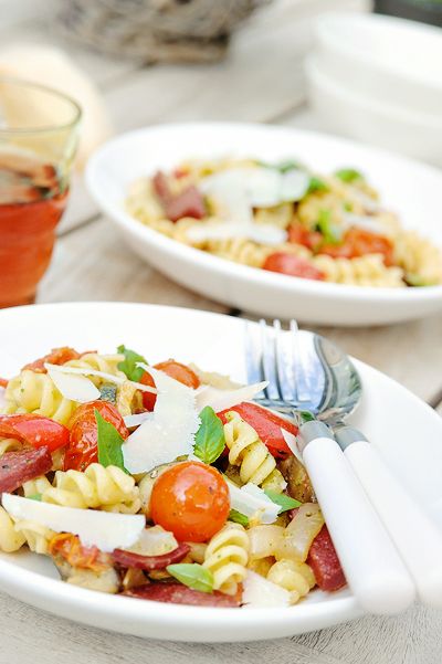 Recept 'pastasalade met geroosterde groenten'