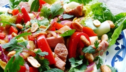 Oosterse salade met varkenshaaspuntjes recept