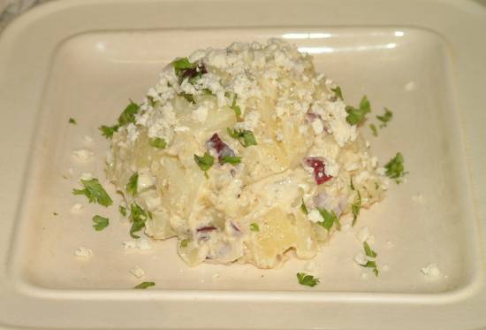 Aardappelsalade met groene pesto en yoghurt/mayonaise