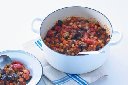 Auberginestoofpot met kikkererwten