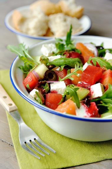 Recept 'frisse salade met meloen en feta'