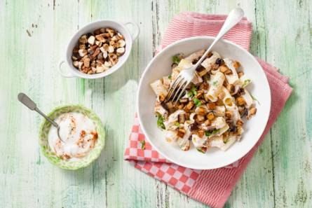 Pastasalade met yoghurt, baharat & aubergine