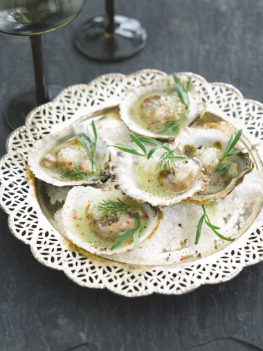 Recept 'oesters met appel-dille saus'