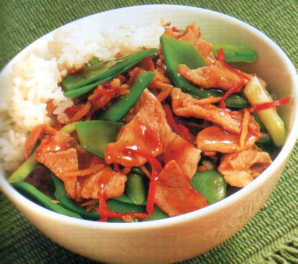Varkensvlees uit de wok met peultjes recept