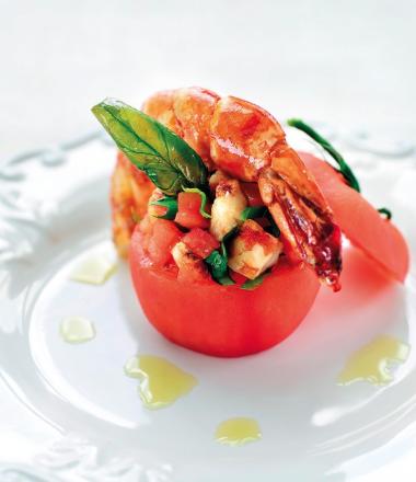 Recept 'gevulde tomaten met gamba's en basilicum'