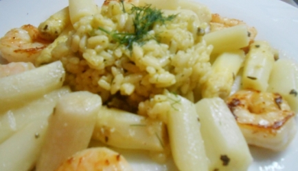 Asperge risotto met garnalen recept