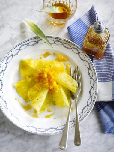 Recept 'carpaccio van ananas met mangocompote'