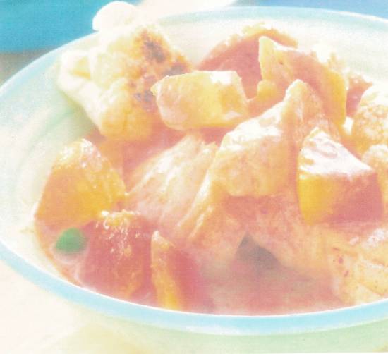 Kabeljauwcurry met papaya en bloemkool recept