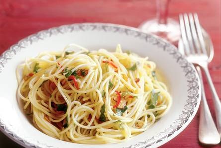 Spaghettini met knoflook, peper en olijfolie
