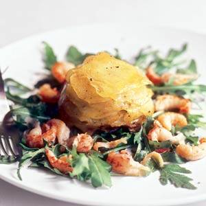 Aardappeltaartjes met rivierkreeftjes recept