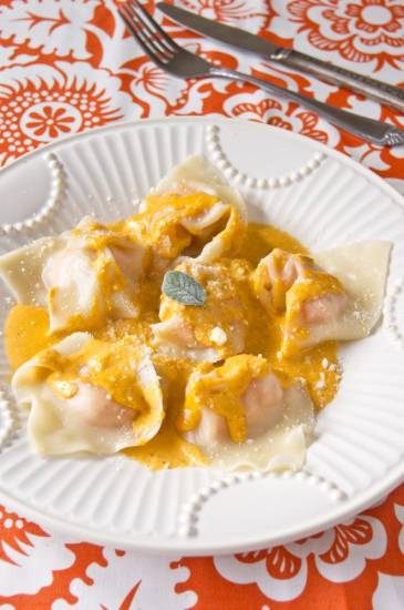 Salmon ravioli with tomato cream sauce recept