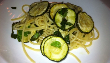 Spaghetti met gefrituurde courgette. (spaghetti con la zucchina ...