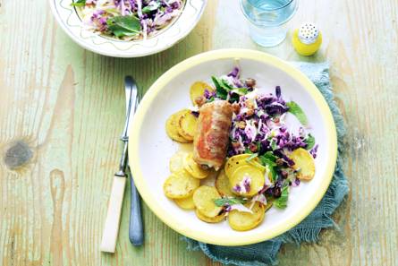 Slavink met frisse koolsalade en aardappeltjes
