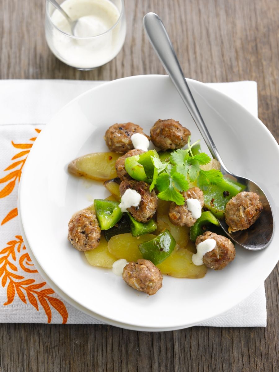 Recept 'aardappelsalade met lamsballetjes'