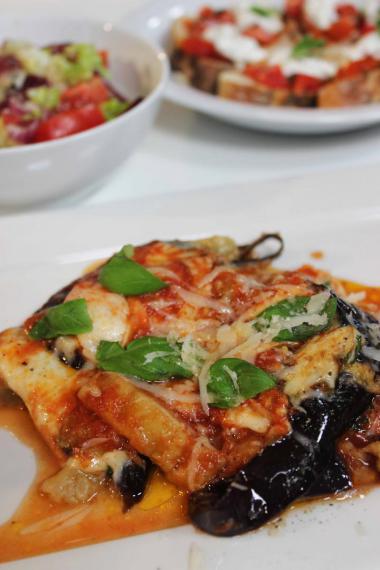 Recept 'lasagne van aubergine met toscaanse salade'
