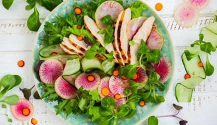 Salade met kip,radijs en sla recept