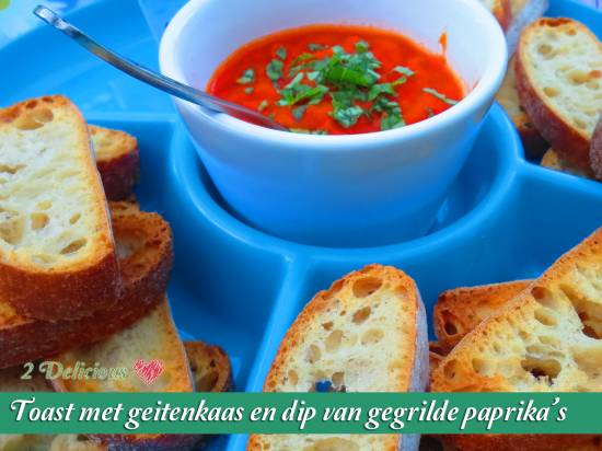 Toast met geitenkaas en dip van gegrilde paprika`s recept ...