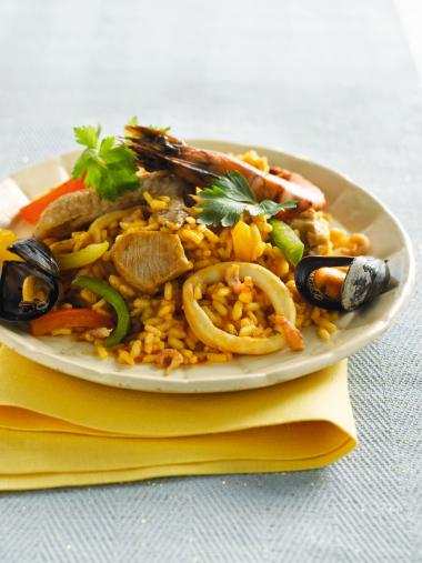 Recept 'paella met gamba's en calamares'