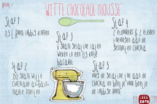 Geïllustreerde witte chocolademousse recept