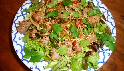Salade met thaise biefstukpuntjes recept