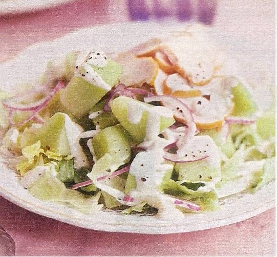 Salade met meloen en gerookte kip recept